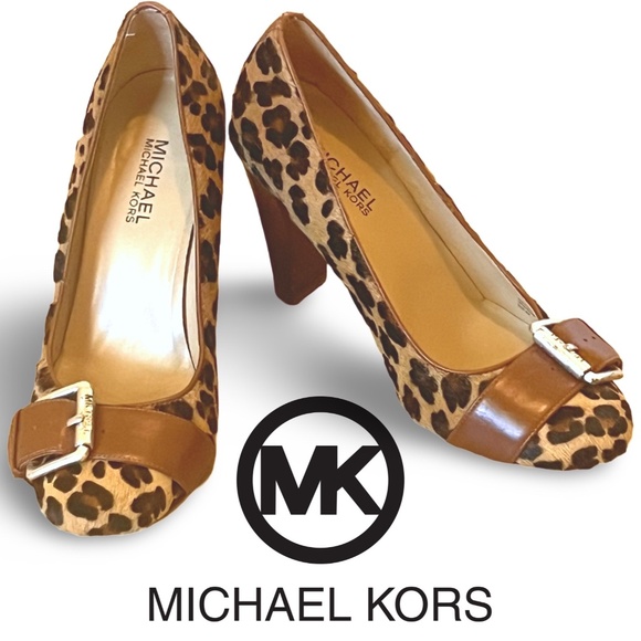 MICHAEL Michael Kors Shoes - Michael Kors Vero Cuoio Heels Animal Print Suede Size 6
